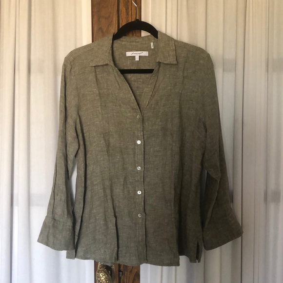 Foxcroft Tops New Foxcroft Grey Green Linen Button Down Top Poshmark